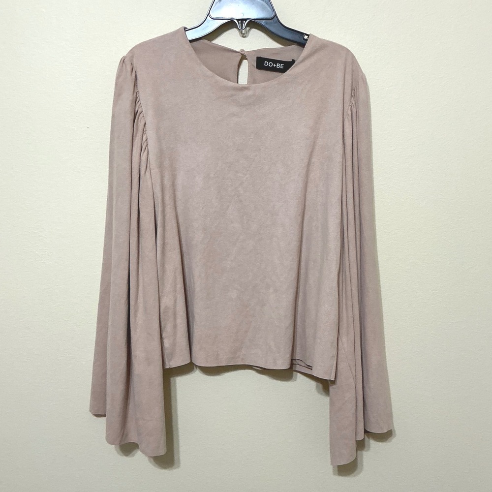 DO+BE Women's Top Medium Bell‎ Sleeve Faux Suede Blush Pink Pullover Blouse New